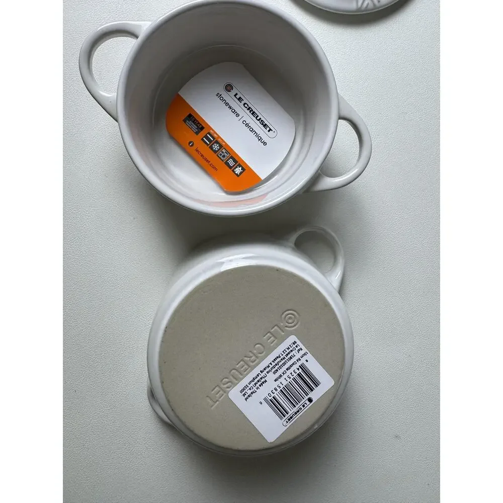 Le Creuset Eiffel Tower 10cm Mini Cocotte Casseroles Set Of 2 White Stoneware